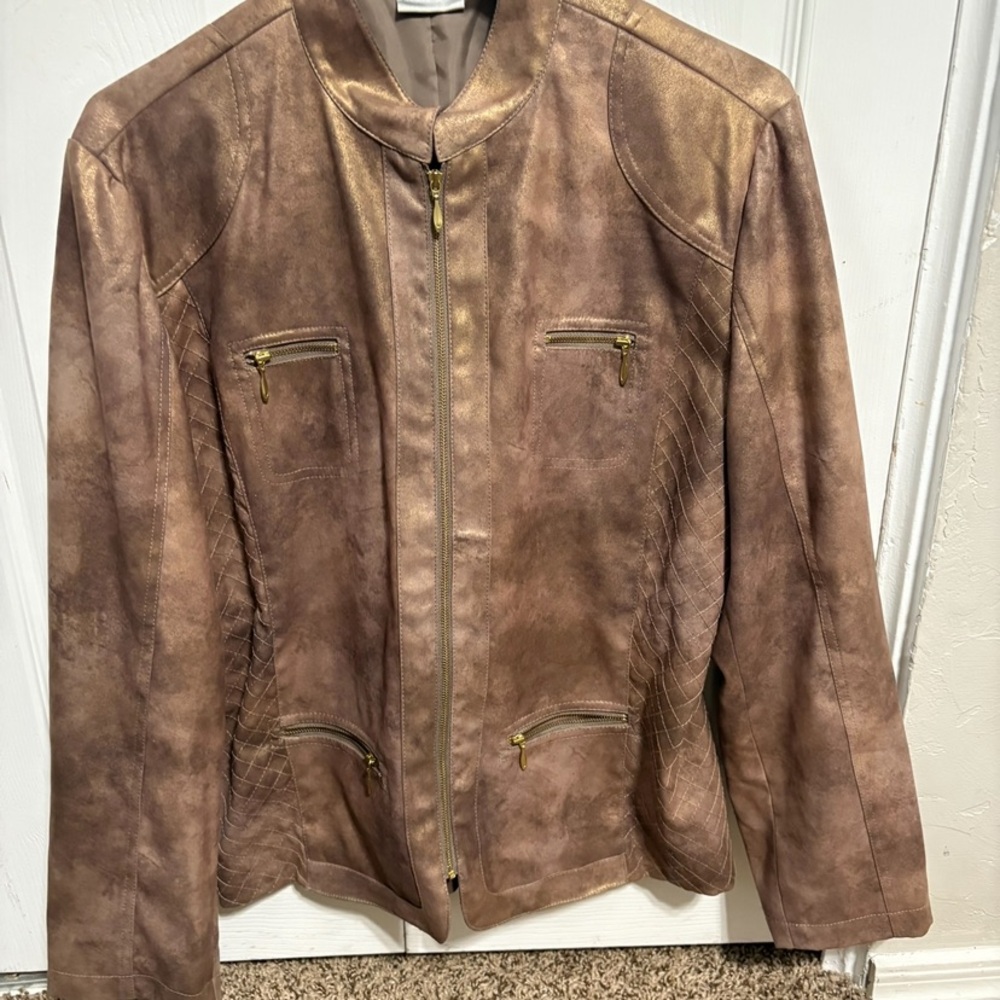 Chico's Gold and Brown Leather Jacket
